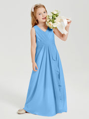 Boho Long Chiffon Bridesmaid Dresses Cascading Skirt Blue