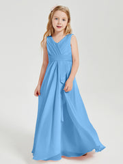 Boho Long Chiffon Bridesmaid Dresses Cascading Skirt Blue