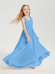 Boho Long Chiffon Bridesmaid Dresses Cascading Skirt Blue