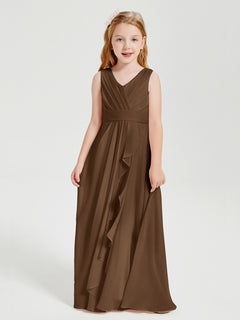 Boho Long Chiffon Bridesmaid Dresses Cascading Skirt Brown