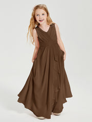 Boho Long Chiffon Bridesmaid Dresses Cascading Skirt Brown