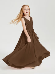 Boho Long Chiffon Bridesmaid Dresses Cascading Skirt Chocolate