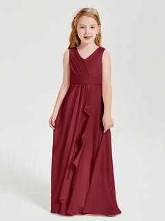 Boho Long Chiffon Bridesmaid Dresses Cascading Skirt Burgundy