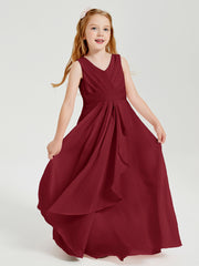 Boho Long Chiffon Bridesmaid Dresses Cascading Skirt Burgundy