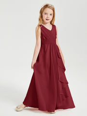 Boho Long Chiffon Bridesmaid Dresses Cascading Skirt Burgundy