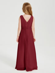 Boho Long Chiffon Bridesmaid Dresses Cascading Skirt Burgundy