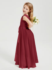 Boho Long Chiffon Bridesmaid Dresses Cascading Skirt Burgundy