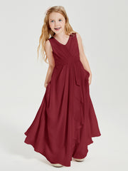 Boho Long Chiffon Bridesmaid Dresses Cascading Skirt Burgundy
