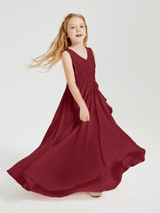 Boho Long Chiffon Bridesmaid Dresses Cascading Skirt Burgundy
