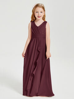 Boho Long Chiffon Bridesmaid Dresses Cascading Skirt Cabernet