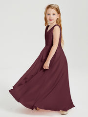 Boho Long Chiffon Bridesmaid Dresses Cascading Skirt Cabernet