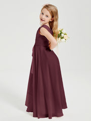 Boho Long Chiffon Bridesmaid Dresses Cascading Skirt Cabernet