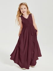 Boho Long Chiffon Bridesmaid Dresses Cascading Skirt Cabernet