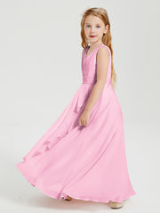 Boho Long Chiffon Bridesmaid Dresses Cascading Skirt Candy Pink