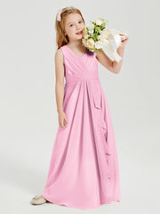 Boho Long Chiffon Bridesmaid Dresses Cascading Skirt Candy Pink