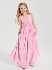 Boho Long Chiffon Bridesmaid Dresses Cascading Skirt Candy Pink