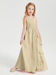 Boho Long Chiffon Bridesmaid Dresses Cascading Skirt Champagne