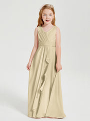 Boho Long Chiffon Bridesmaid Dresses Cascading Skirt Champagne