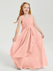 Boho Long Chiffon Bridesmaid Dresses Cascading Skirt Coral
