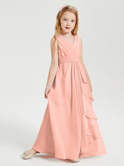 Boho Long Chiffon Bridesmaid Dresses Cascading Skirt Coral