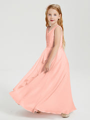 Boho Long Chiffon Bridesmaid Dresses Cascading Skirt Coral