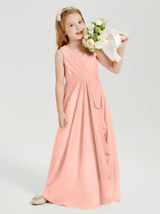 Boho Long Chiffon Bridesmaid Dresses Cascading Skirt Coral