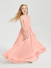 Boho Long Chiffon Bridesmaid Dresses Cascading Skirt Coral