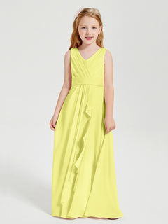 Boho Long Chiffon Bridesmaid Dresses Cascading Skirt Daffodil