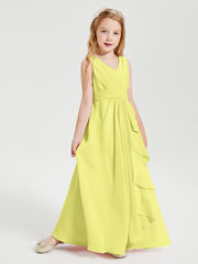 Boho Long Chiffon Bridesmaid Dresses Cascading Skirt Daffodil