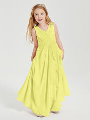 Boho Long Chiffon Bridesmaid Dresses Cascading Skirt Daffodil