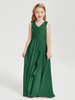 Boho Long Chiffon Bridesmaid Dresses Cascading Skirt Dark Green