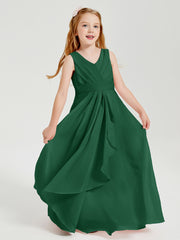 Boho Long Chiffon Bridesmaid Dresses Cascading Skirt Dark Green