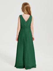 Boho Long Chiffon Bridesmaid Dresses Cascading Skirt Dark Green