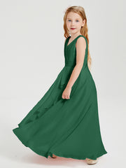 Boho Long Chiffon Bridesmaid Dresses Cascading Skirt Dark Green