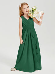 Boho Long Chiffon Bridesmaid Dresses Cascading Skirt Dark Green