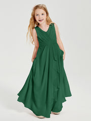Boho Long Chiffon Bridesmaid Dresses Cascading Skirt Dark Green