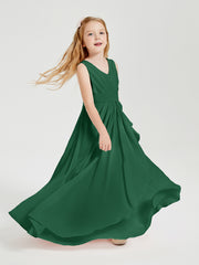 Boho Long Chiffon Bridesmaid Dresses Cascading Skirt Dark Green