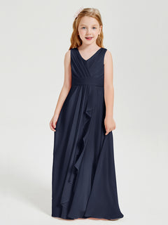 Boho Long Chiffon Bridesmaid Dresses Cascading Skirt Dark Navy