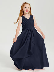 Boho Long Chiffon Bridesmaid Dresses Cascading Skirt Dark Navy