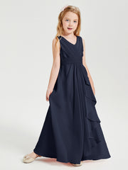 Boho Long Chiffon Bridesmaid Dresses Cascading Skirt Dark Navy