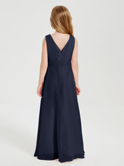Boho Long Chiffon Bridesmaid Dresses Cascading Skirt Dark Navy