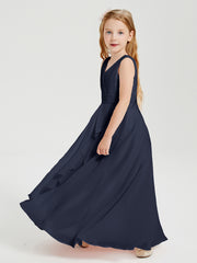 Boho Long Chiffon Bridesmaid Dresses Cascading Skirt Dark Navy