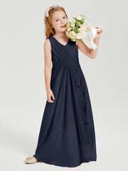 Boho Long Chiffon Bridesmaid Dresses Cascading Skirt Dark Navy