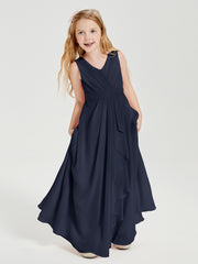Boho Long Chiffon Bridesmaid Dresses Cascading Skirt Dark Navy