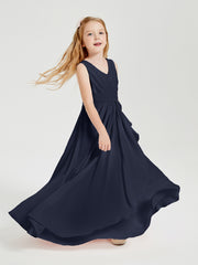 Boho Long Chiffon Bridesmaid Dresses Cascading Skirt Dark Navy