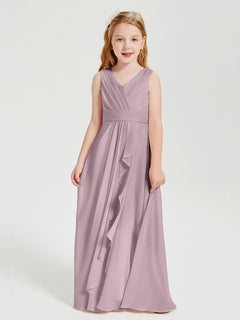 Boho Long Chiffon Bridesmaid Dresses Cascading Skirt Dusk