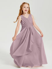 Boho Long Chiffon Bridesmaid Dresses Cascading Skirt Dusk