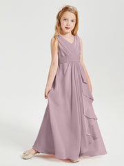 Boho Long Chiffon Bridesmaid Dresses Cascading Skirt Dusk