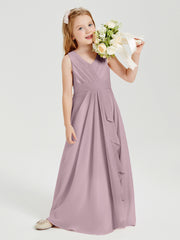 Boho Long Chiffon Bridesmaid Dresses Cascading Skirt Dusk