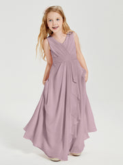 Boho Long Chiffon Bridesmaid Dresses Cascading Skirt Dusk